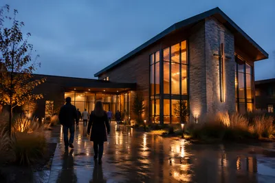 Contemporary Church Exterior at Blue Hour