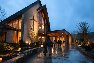 Modern Church Exterior at Blue Hour