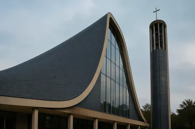 Modern Church Exterior with Bell Tower