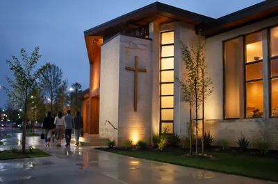 Modern Church Exterior at Blue Hour