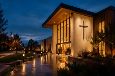 Modern Church Exterior at Peaceful Blue Hour