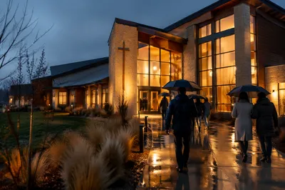 Modern Church Exterior at Blue Hour