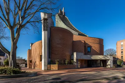 Modern Brick Church Exterior in Afternoon Light