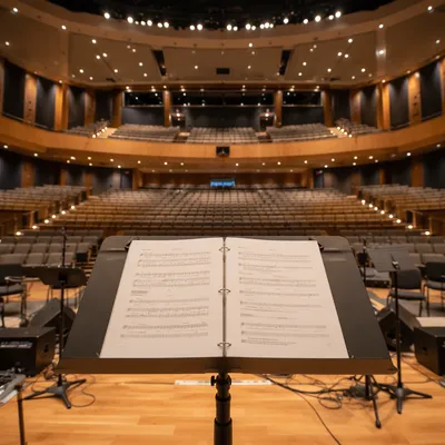 Modern Megachurch Stage with Music Binder