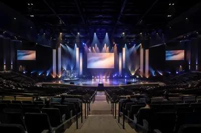 Modern Megachurch Auditorium Before Worship Service