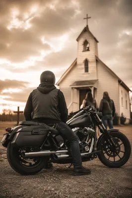 Motorcycle Ministry Fellowship Outside Rural Church