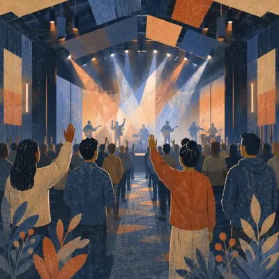 Contemporary Worship Service with Moving Stage Lights
