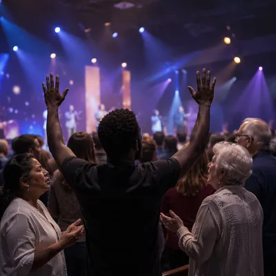 Contemporary Worship Service with Moving Stage Lights