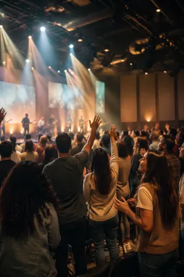 Modern Church Worship Service in Auditorium