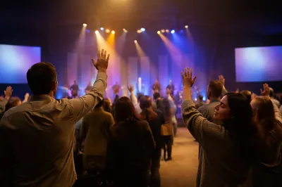 Contemporary Church Worship Service with Stage Lights