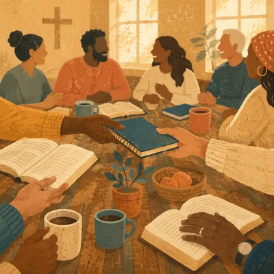 Multicultural Bible Study Around Wooden Table