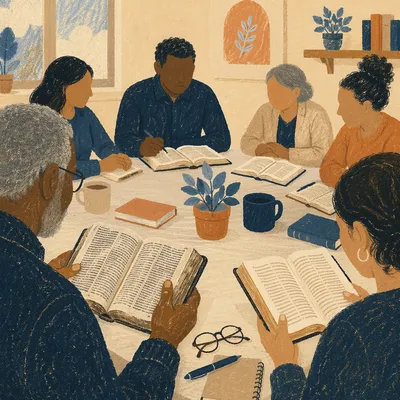 Multicultural Bible Study Around Round Table