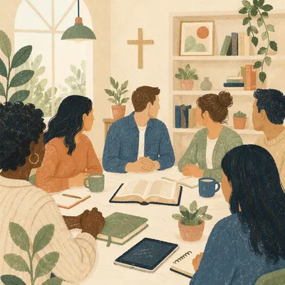 Multicultural Bible Study Around Church Table