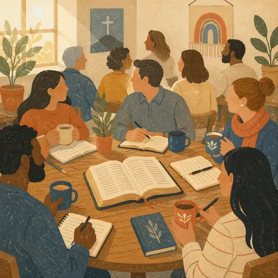 Multicultural Bible Study Around Wooden Table
