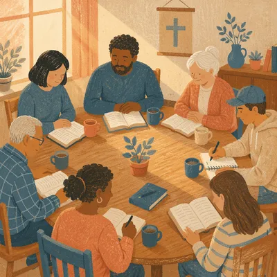 Multicultural Bible Study Fellowship Around Wooden Table