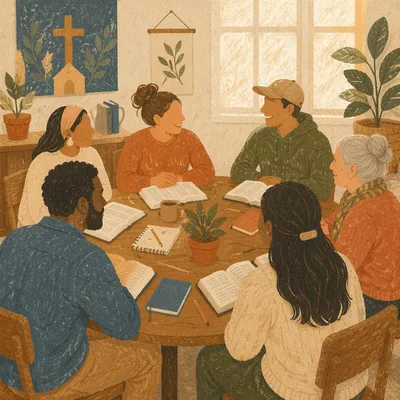 Multicultural Bible Study Around Wooden Table