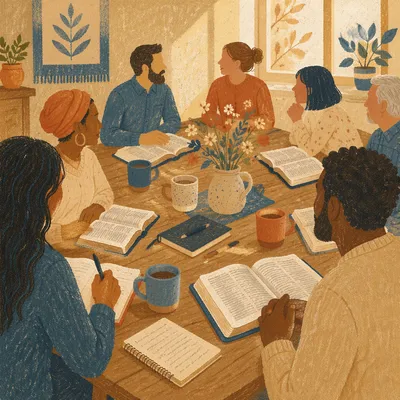 Multicultural Bible Study Around Wooden Table