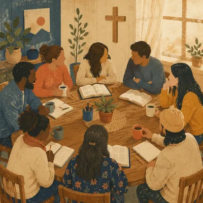 Multicultural Bible Study Around Fellowship Table