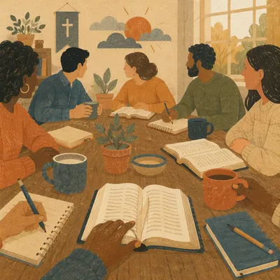 Multicultural Bible Study Around Wooden Table