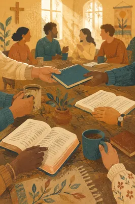 Multicultural Bible Study Around Wooden Table