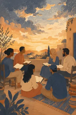 Multicultural Bible Study Circle at Sunset