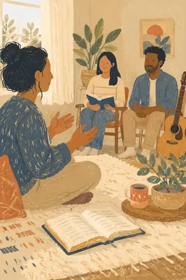 Multicultural Bible Study in Cozy Living Room