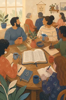 Multicultural Bible Study Around Wooden Table