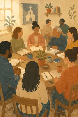 Multicultural Bible Study Around Wooden Table