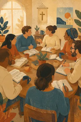 Multicultural Bible Study Fellowship Around Wooden Table