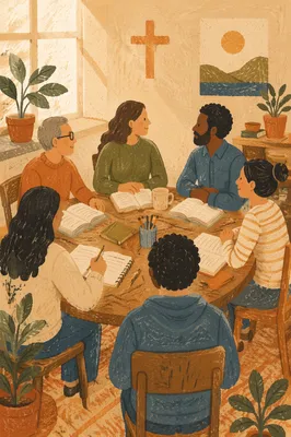 Multicultural Bible Study Around Wooden Table