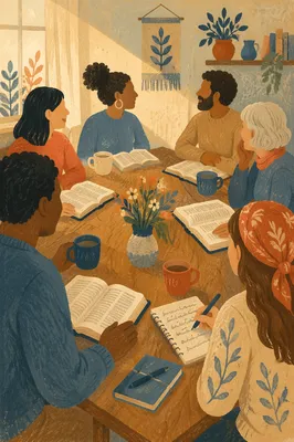 Multicultural Bible Study Around Wooden Table