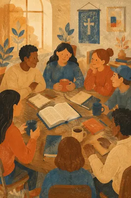 Multicultural Bible Study Around Fellowship Table