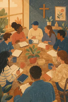 Multicultural Bible Study Around Wooden Table