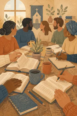 Multicultural Bible Study Around Wooden Table