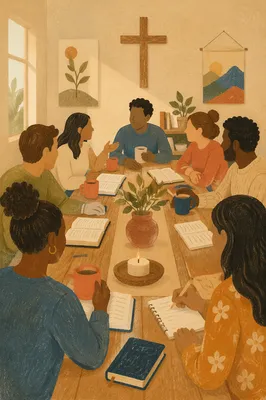 Multicultural Bible Study Around Wooden Table