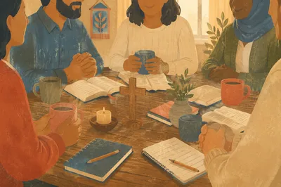 Multicultural Bible Study Around Wooden Table