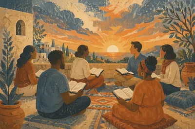 Multicultural Bible Study Circle at Sunset