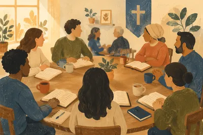 Multicultural Bible Study Around Wooden Table