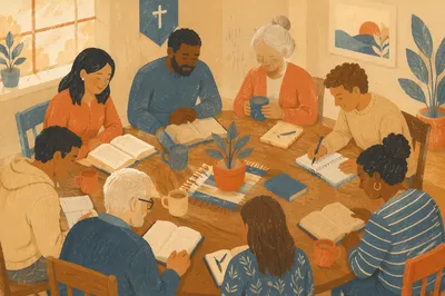 Multicultural Bible Study Around Fellowship Table