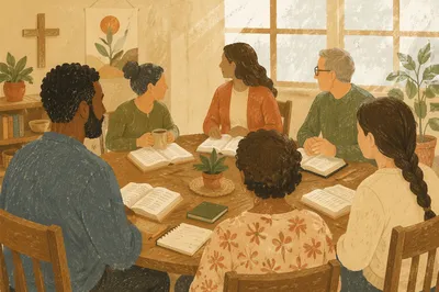Multicultural Bible Study Around Wooden Table