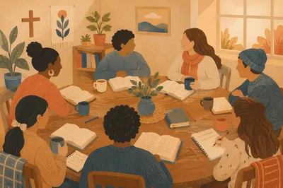 Multicultural Bible Study Around Wooden Table