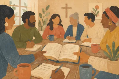 Multicultural Bible Study Around Wooden Table