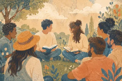 Multicultural Bible Study Circle on Church Lawn