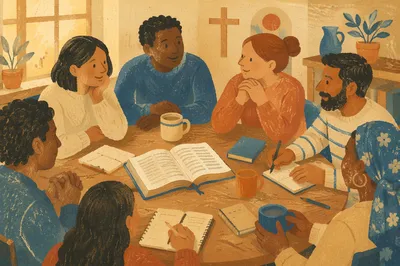 Multicultural Bible Study Around Wooden Table