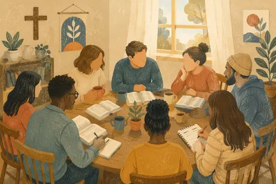 Multicultural Bible Study Around Wooden Table