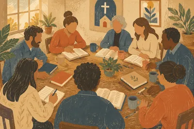 Multicultural Bible Study Around Wooden Table