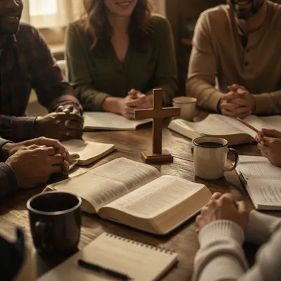 Multicultural Bible Study Around Wooden Table