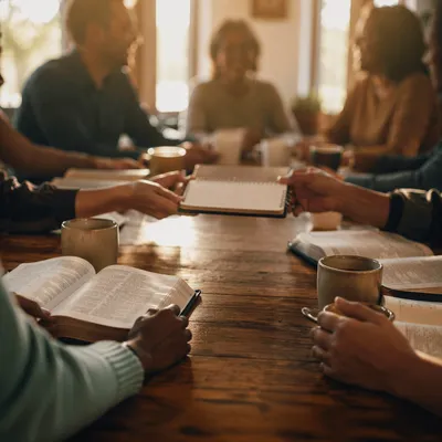 Multicultural Bible Study Around Wooden Table