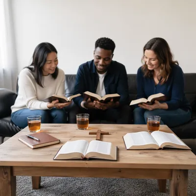 Multicultural Bible Study in Cozy Church Lounge