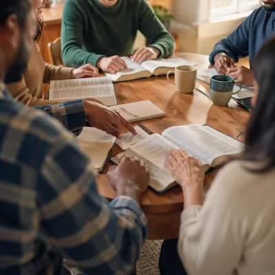 Multicultural Bible Study Around Wooden Table